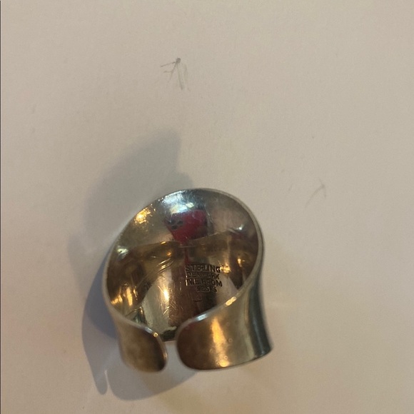 Modern Sterling Silver and pink Shield Ring with Gemstone Accents Adjustable - Picture 3 of 5